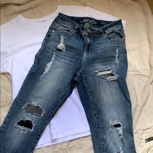 INC High Rise Distressed Skinny Jeans